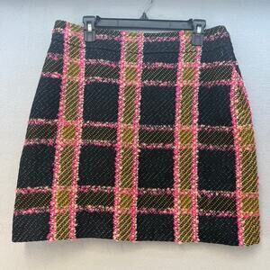 Boden Skirt Women's 10 Navy Pink Gold Plaid Lined Pockets Made in Turkey